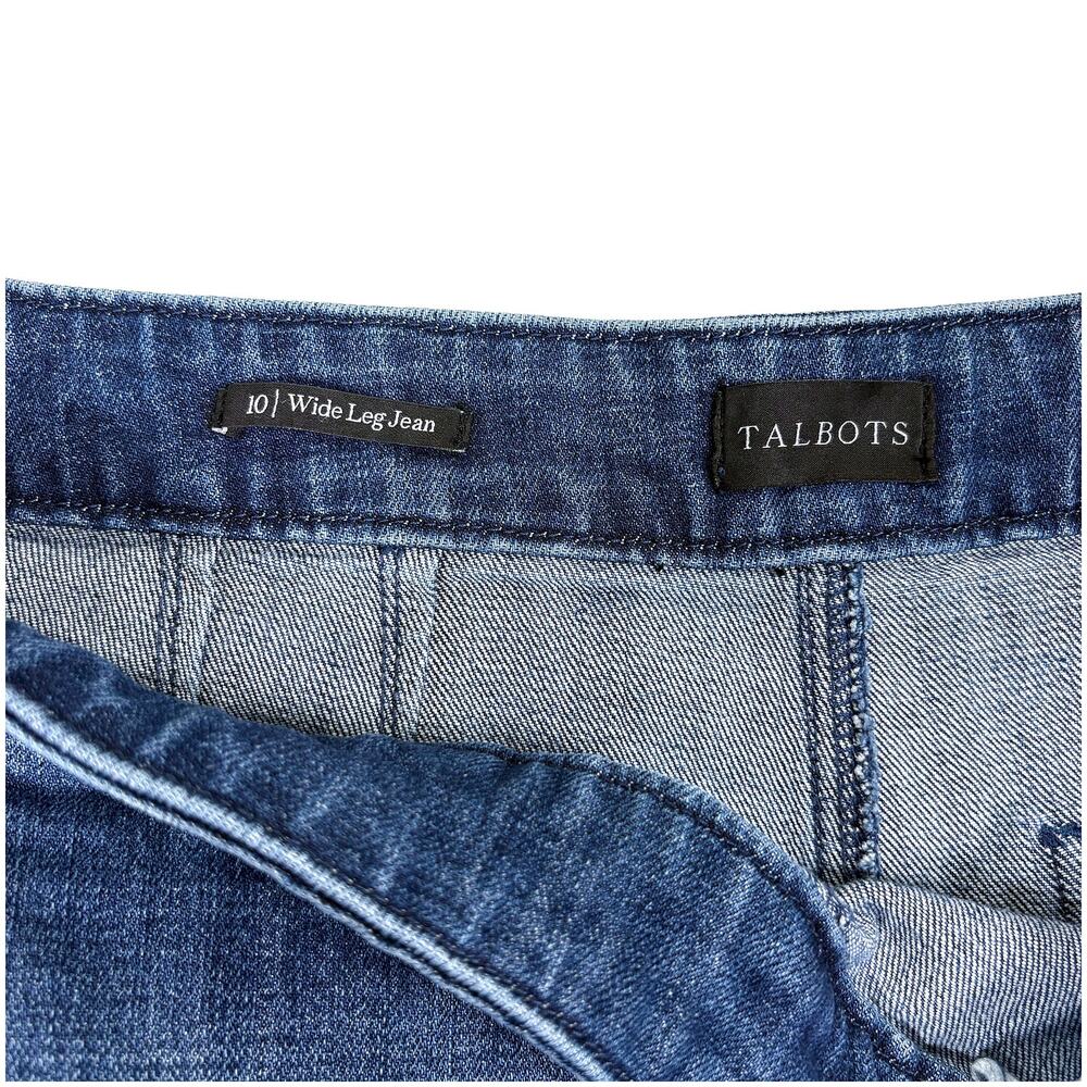 Talbots Wide Leg Sailor Jeans Women 10 Fleet Wash Blue High Rise Stretch Comfort - Picture 8 of 10